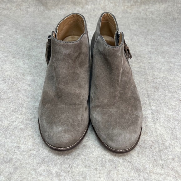 Vionic Serena Women's 8 Gray Suede Leather Ankle Booties Heeled Side Zip - Picture 1 of 12